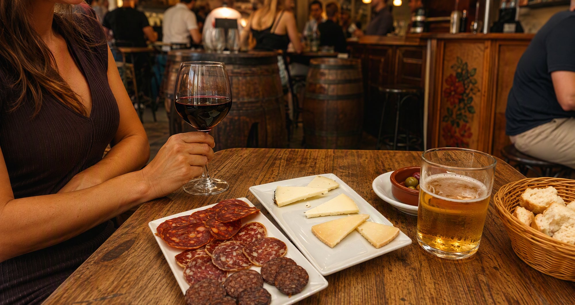 Cheese and cured meat boards with wine at Kiboca